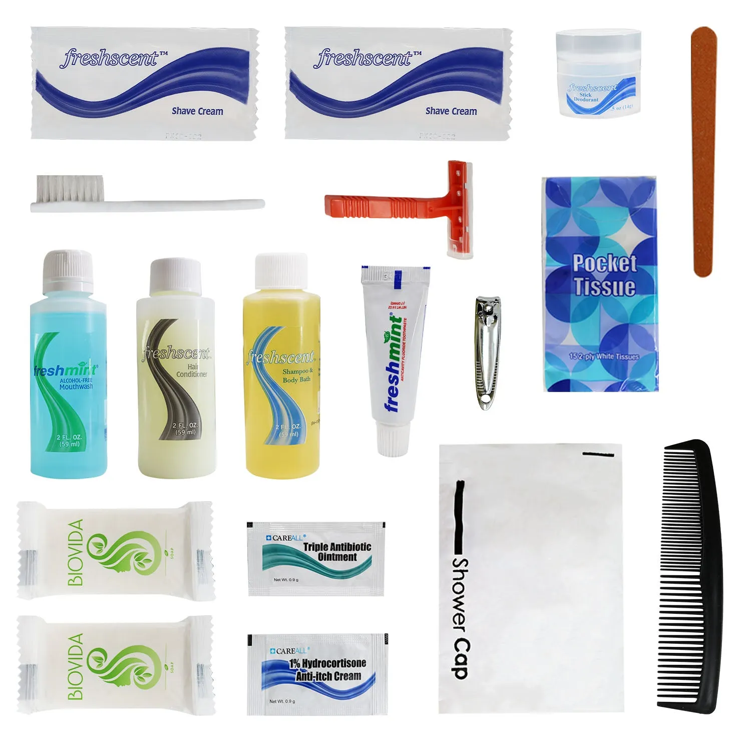 18 Piece Premium Wholesale Hygiene Kits - Bulk Toiletry Case of 24