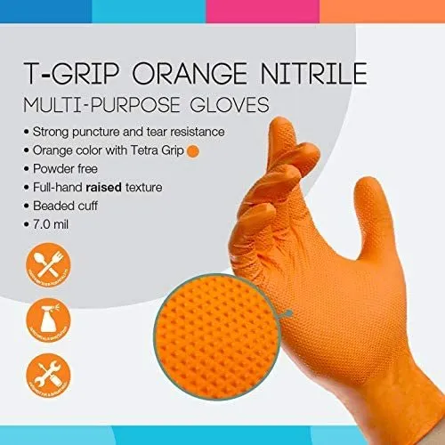 ASAP T-Grip Orange Nitrile Gloves - Powder Free (7 Mil), 100 Cases (Bulk)