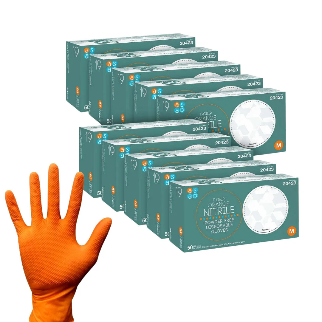 ASAP T-Grip Orange Nitrile Gloves - Powder Free (7 Mil), 100 Cases (Bulk)