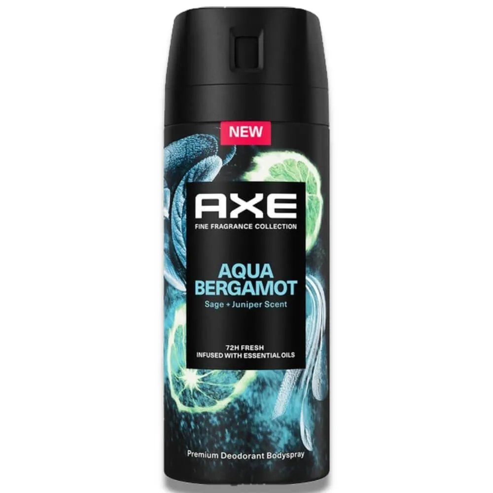 Axe - Deodorant Body Spray for Men Aqua Bergamot - 4 oz - 12 pack