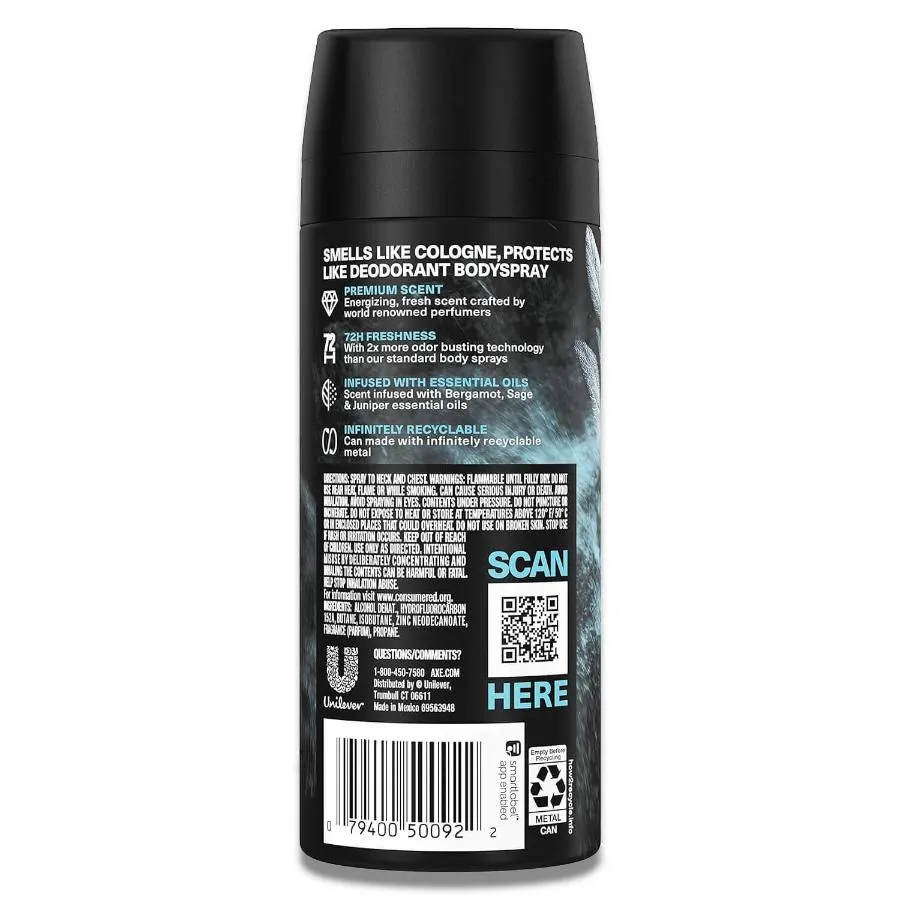 Axe - Deodorant Body Spray for Men Aqua Bergamot - 4 oz - 12 pack