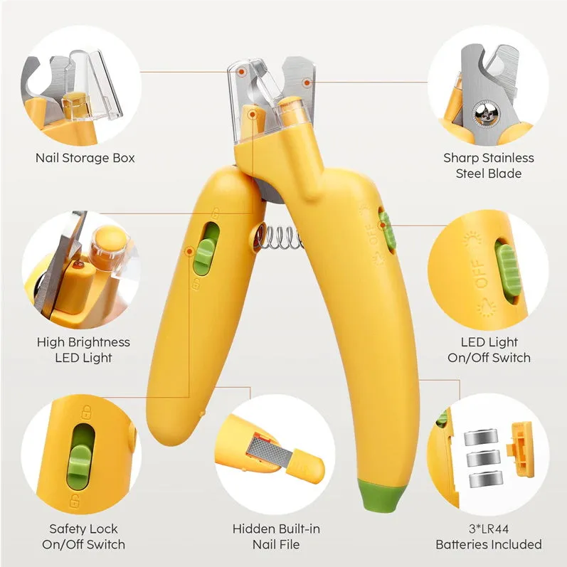 Banana Pet Nail Clippers with LED Light