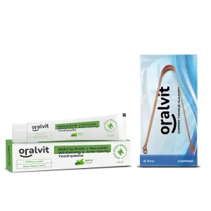 Oralvit Overall Dental Care Combo | Baking Soda Toothpaste & Copper Tongue Cleaner (100g, Pack Of 2)