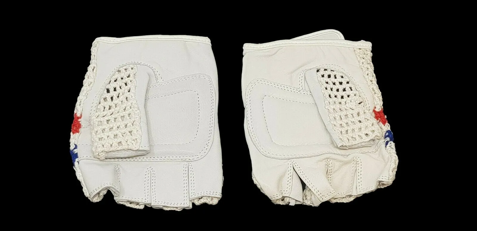 PAIR OF TECHNO TRACK BIKE CROCHET LEATHER PALM CYCLE MITTS WHITE - EXTRA LARGE