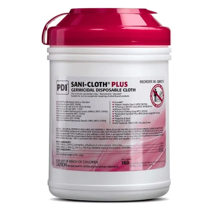 PDI Q89072 Sani-Cloth Plus Surface Germicidal Disposable Cloth, Canister, White, 1 Each