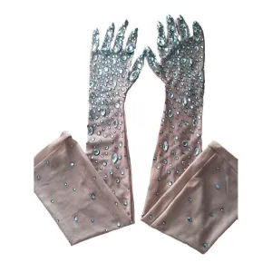 Pre Order:  Crystal Rhinestones Mesh Long Gloves