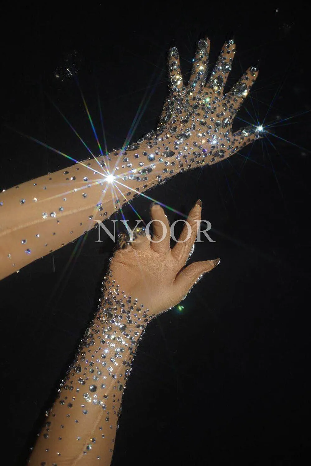 Pre Order:  Crystal Rhinestones Mesh Long Gloves