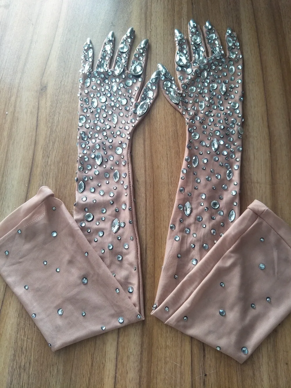 Pre Order:  Crystal Rhinestones Mesh Long Gloves