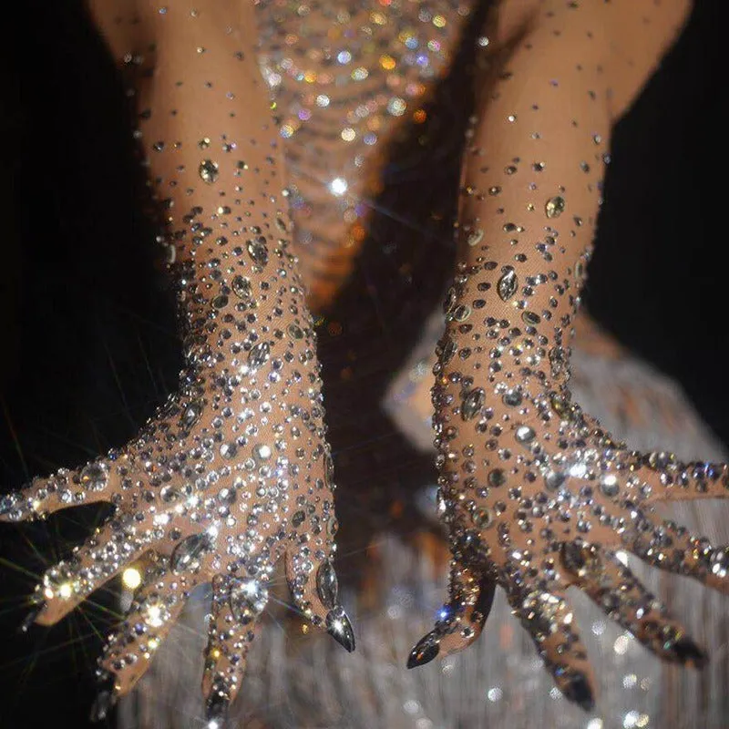 Pre Order:  Crystal Rhinestones Mesh Long Gloves