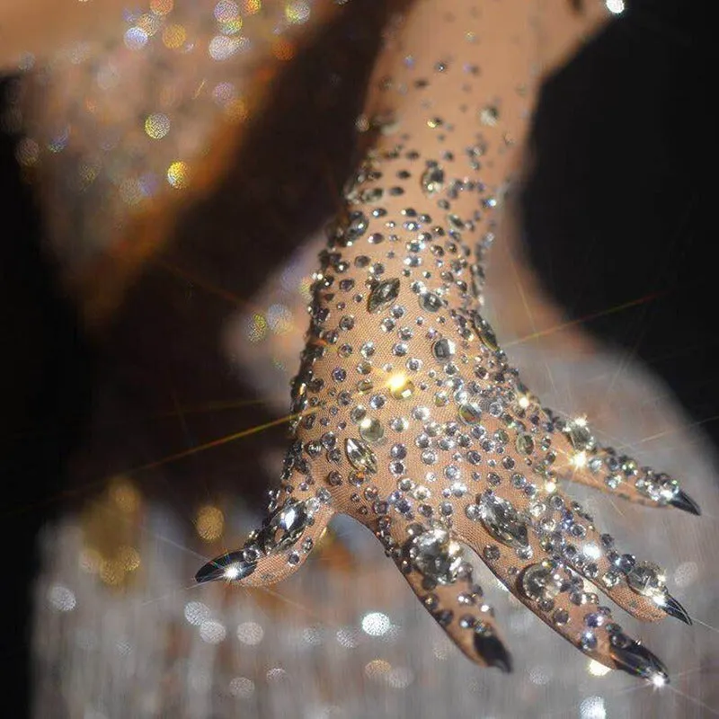 Pre Order:  Crystal Rhinestones Mesh Long Gloves