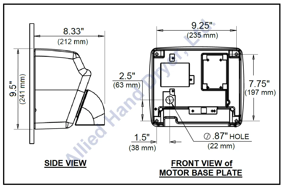 WORLD DRYER® A54-974 Model A Series Hand Dryer - Cast-Iron White Porcelain Push Button Surface-Mounted (208V-240V)